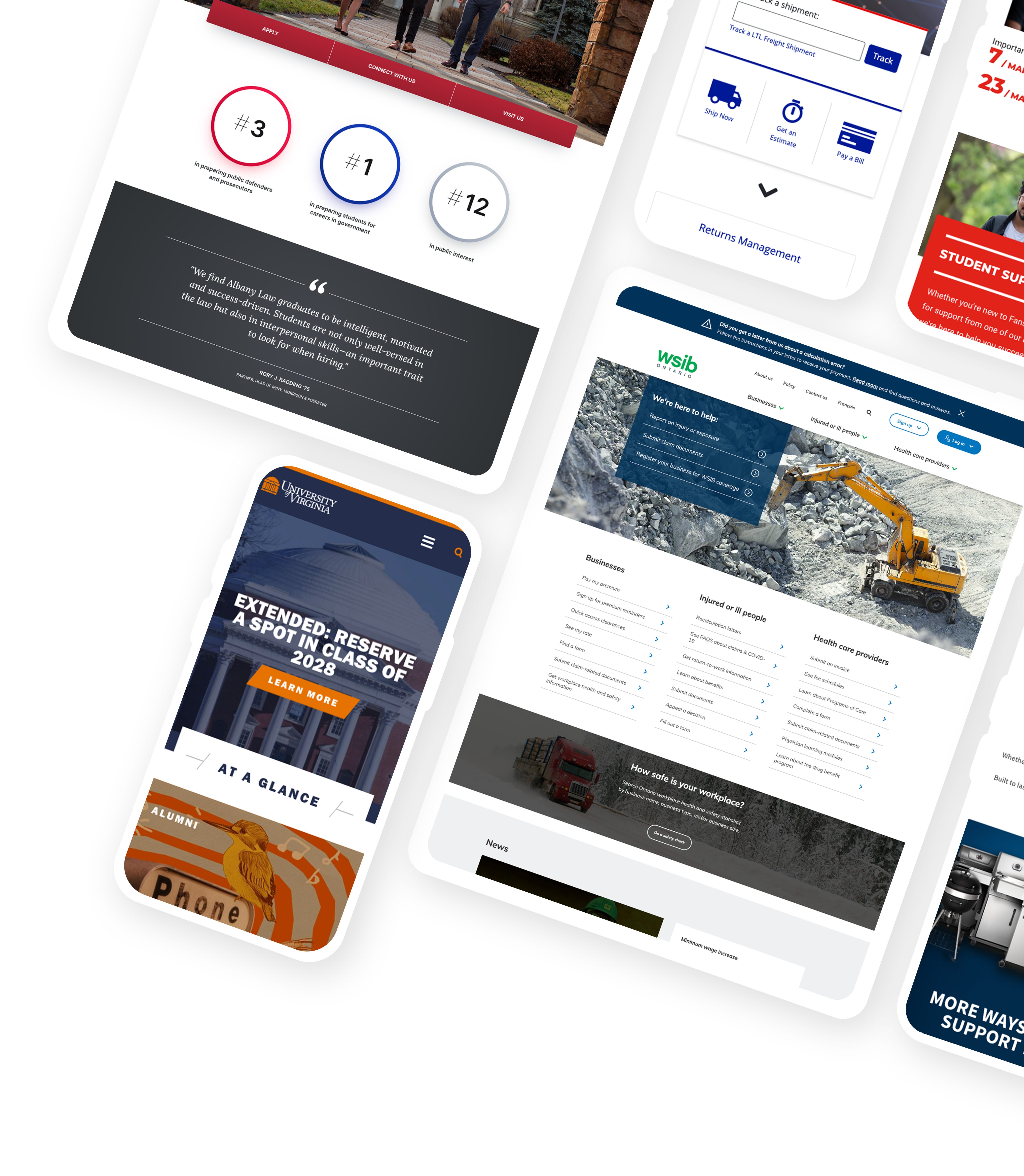 A Collection of sites displayed on phones and tablets