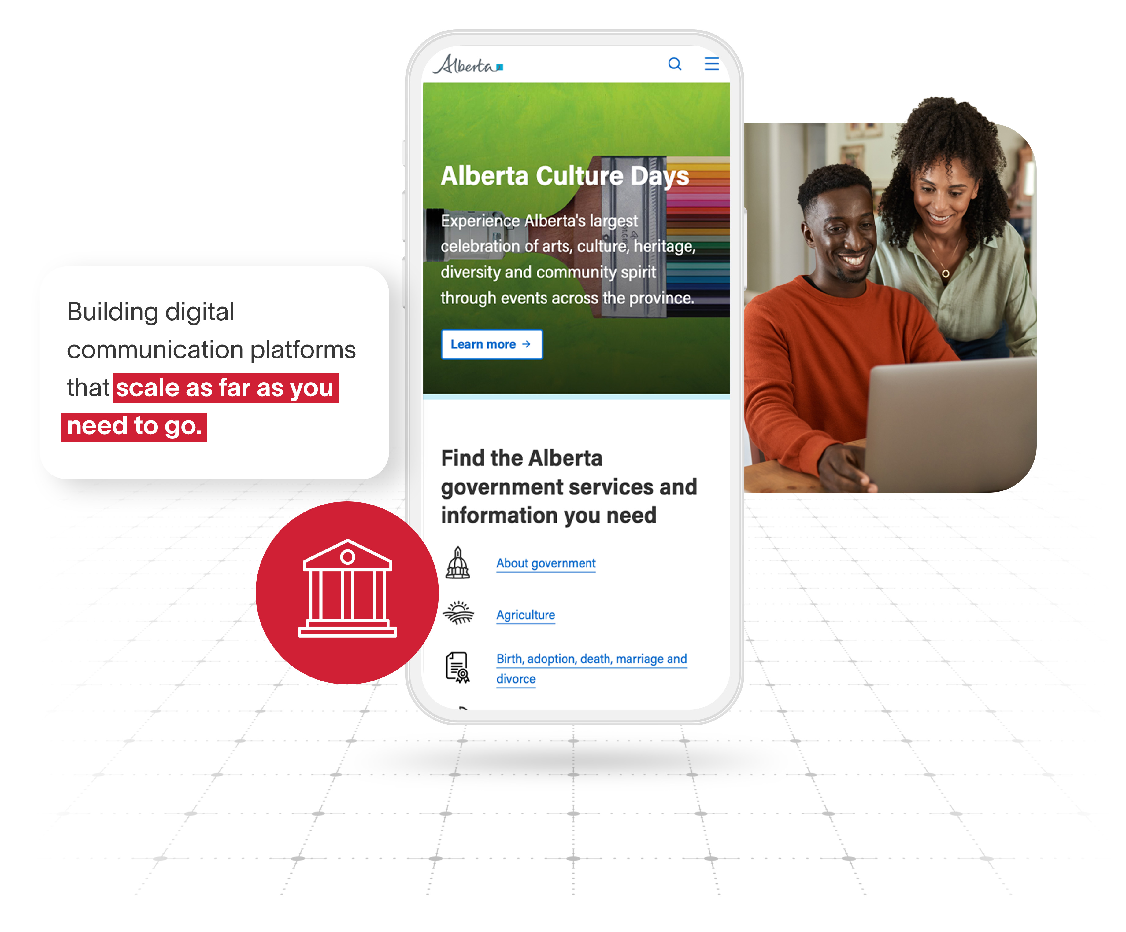 Government of Alberta Website displayed on a mobile phone