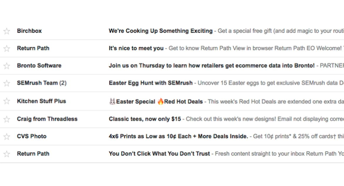 List of emails in inbox