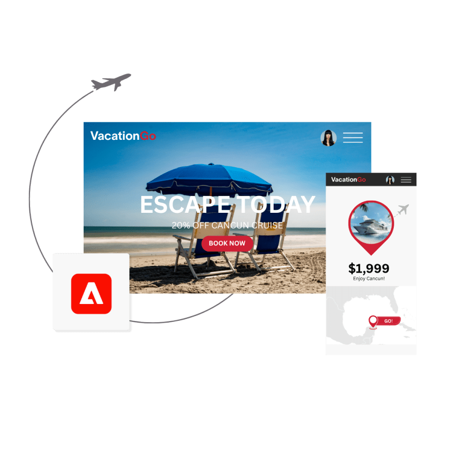 A browser to a travel website with and Adobe logo next to it.