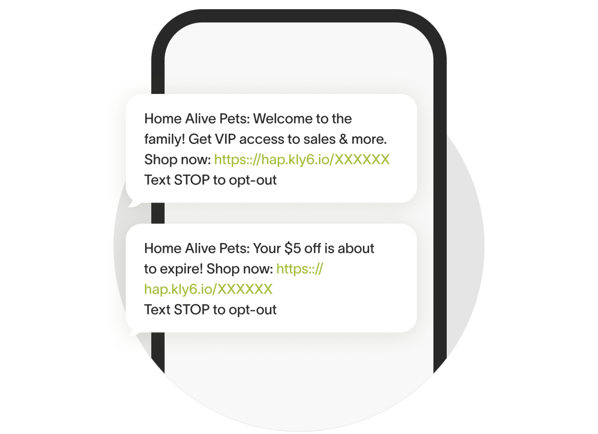 Homes Alive Pets text messages alerting user of promotion