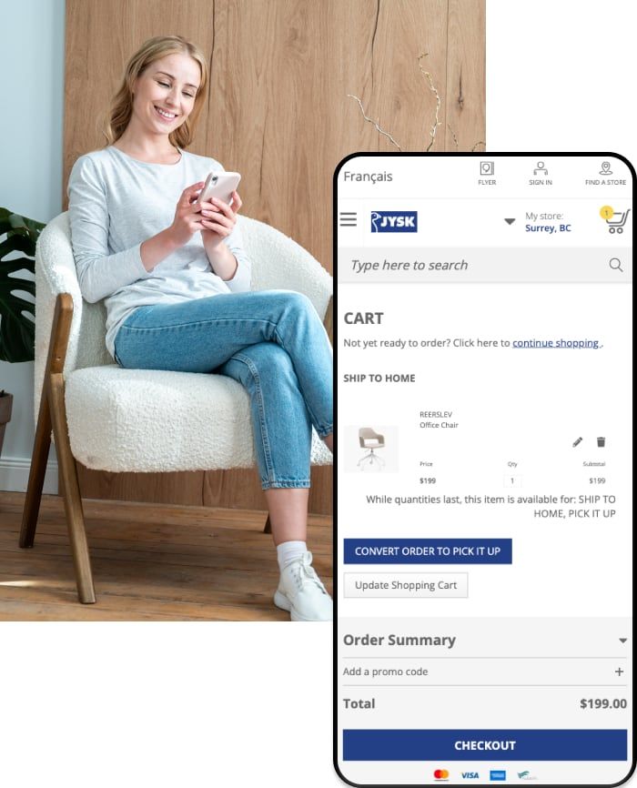 JYSK Cart on device