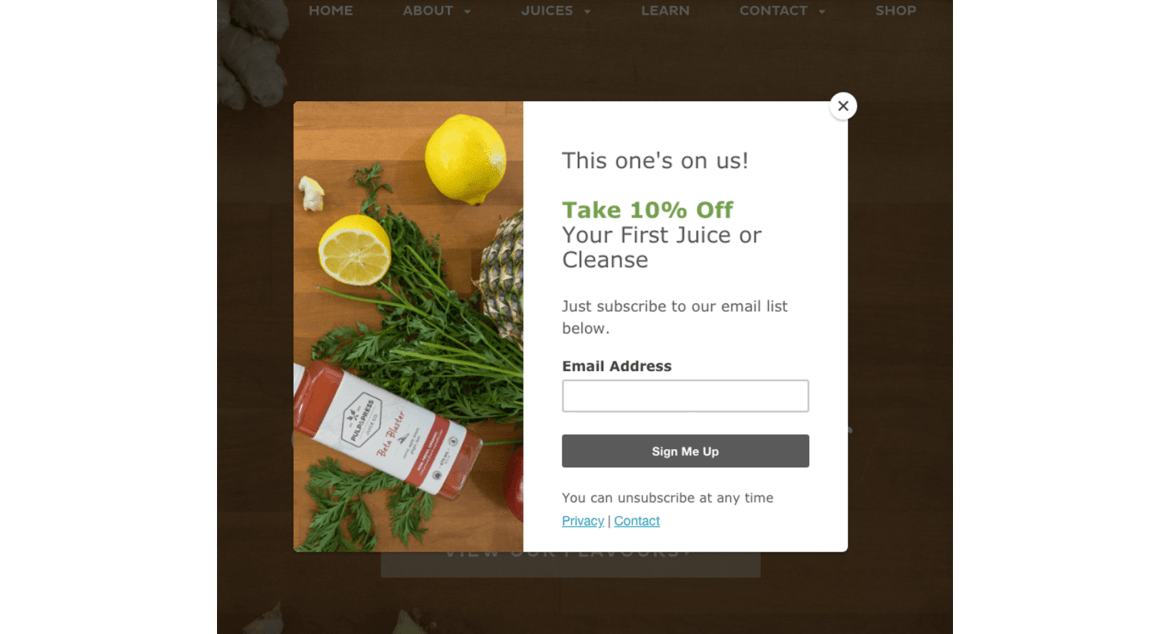Pop-up for discount on purchase