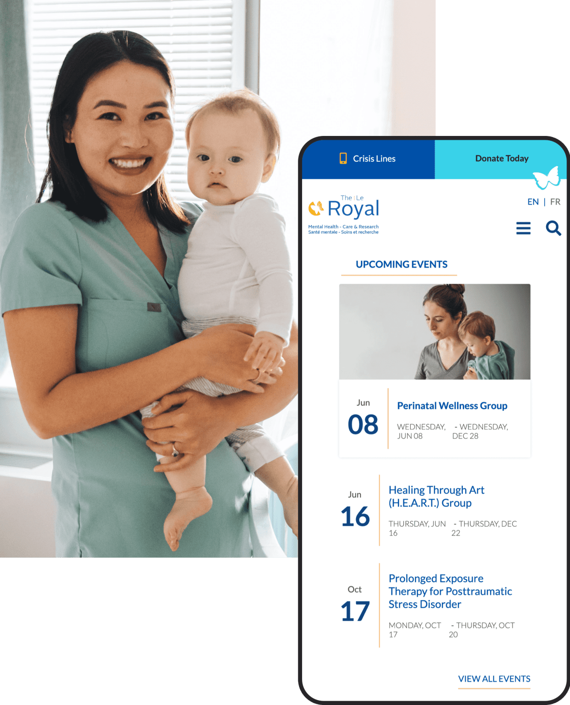Mobile phone displaying events from The Royal.