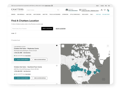 Chatters website demonstrating "Find a location" feature
