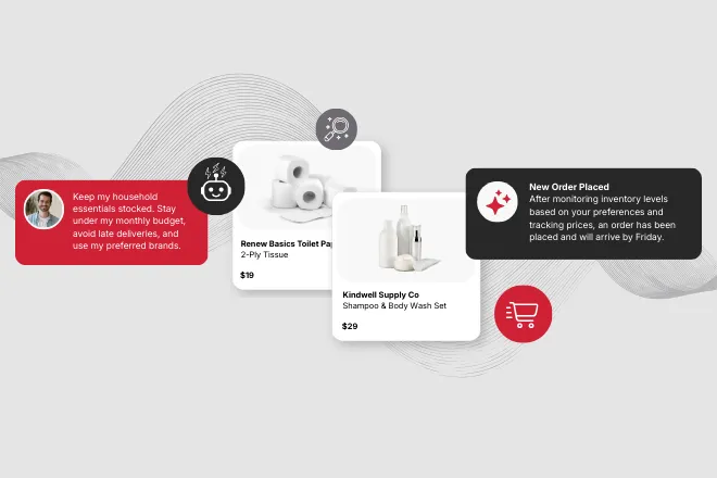 A graphical flow from an AI prompt to a product recommendation.